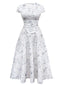 Robe en jacquard froissé à fleurs avec ceinture large lacets des années 1940