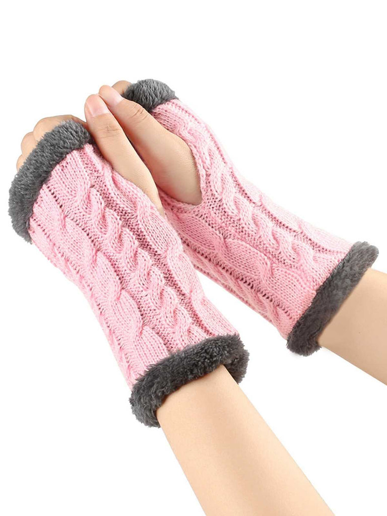 Gants d'hiver tricotés sans doigts avec bordure en fausse fourrure