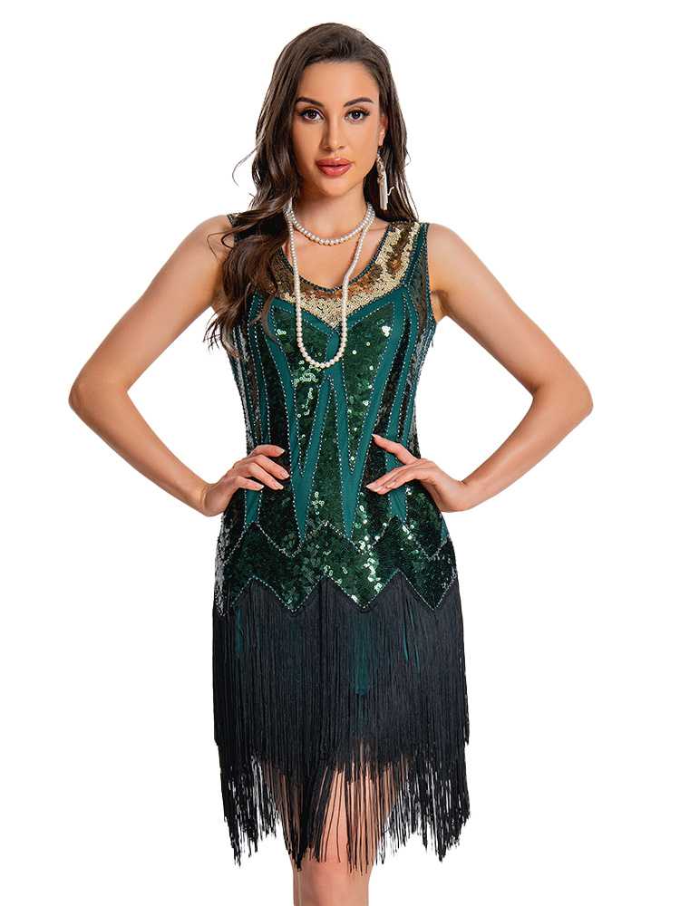 Robe Charleston à paillettes avec ourlet à franges années 1920
