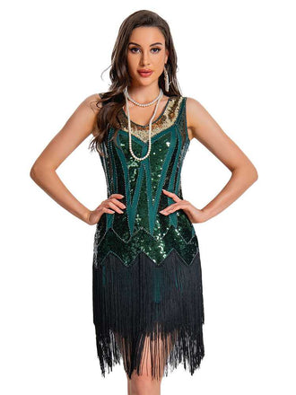 Robe Charleston à paillettes avec ourlet à franges années 1920