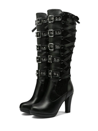 Bottines à lacets noires style punk vintage talons hauts