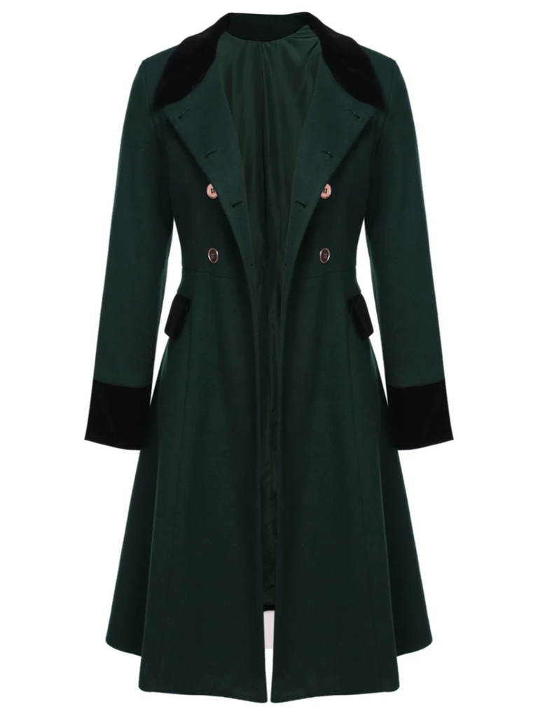 Manteau croisé bleu contrasté à boutons des années 40