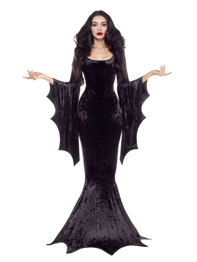 Robe sirène en velours manches chauve-souris pour Halloween des années 1930