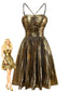 Robe de soirée dorée à bretelles plissée et ajourée des années 1960