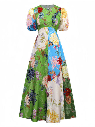 Robe fleur à manches bouffantes années 1940