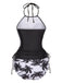 Ensemble tankini rose à imprimé squelette punk années 1980