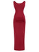 Robe froncée fendue à col carré et à imprimé uni des années 1930