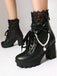 Bottes À Talons Épais Dentelle Perles Nœud Vintage