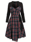 [Grande taille] Robe patchwork noire à carreaux découpés années 40