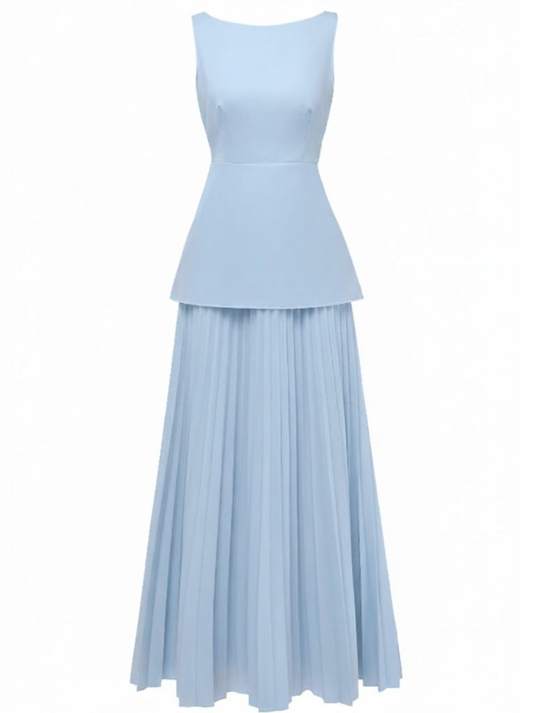 2PCS Ensemble Haut Tricoté et Jupe Maxi Plissée Années 1930