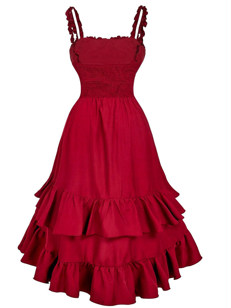 Robe à bretelles froncées et ourlet à volants années 1950