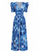 Combinaison col V manches bouffantes bleue 1940s