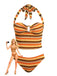 Maillot de bain dos nu rayé en maille orange années 1980
