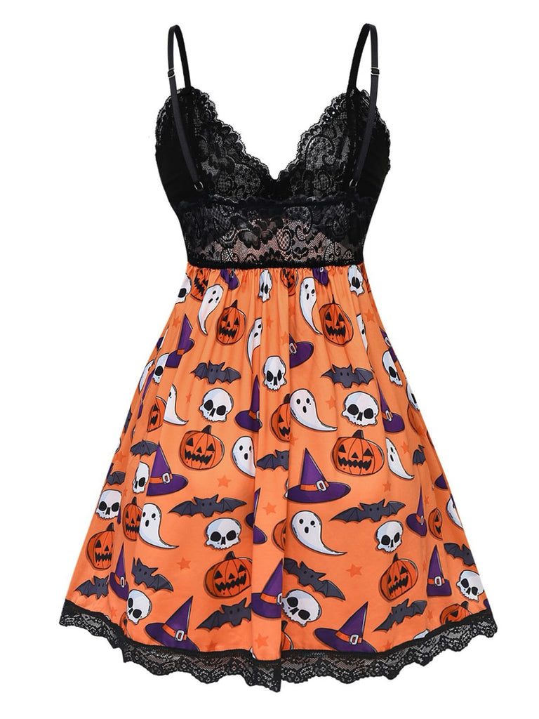 Vêtements de nuit en dentelle à imprimé Halloween années 1960