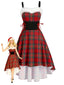 Robe de Noël tartan à ourlet asymétrique bordé de fourrure des années 1950