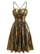Robe de soirée dorée à bretelles plissée et ajourée des années 1960