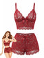 Ensemble De Pyjama Bretelles Fin Dentelle Fleurie Nœud Rouge Année 1960