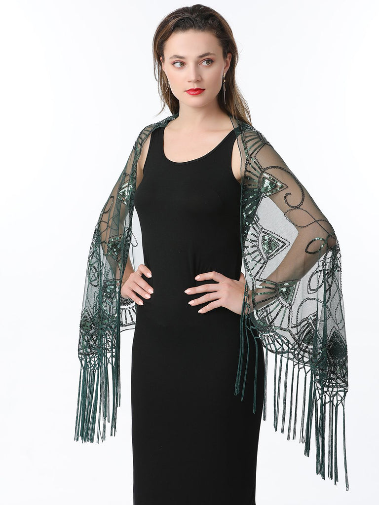 Cape en maille à paillettes et pompons des années 1920
