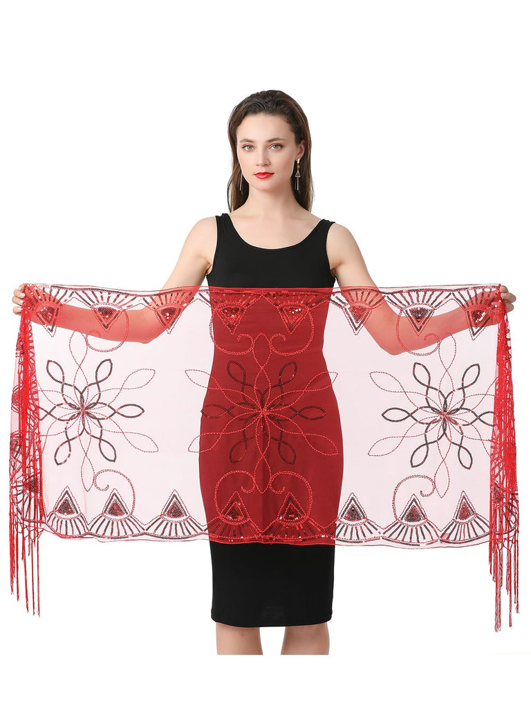 Cape en maille à paillettes et pompons des années 1920