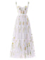 Robe blanche en maille florale à lacets et baleines des années 1930