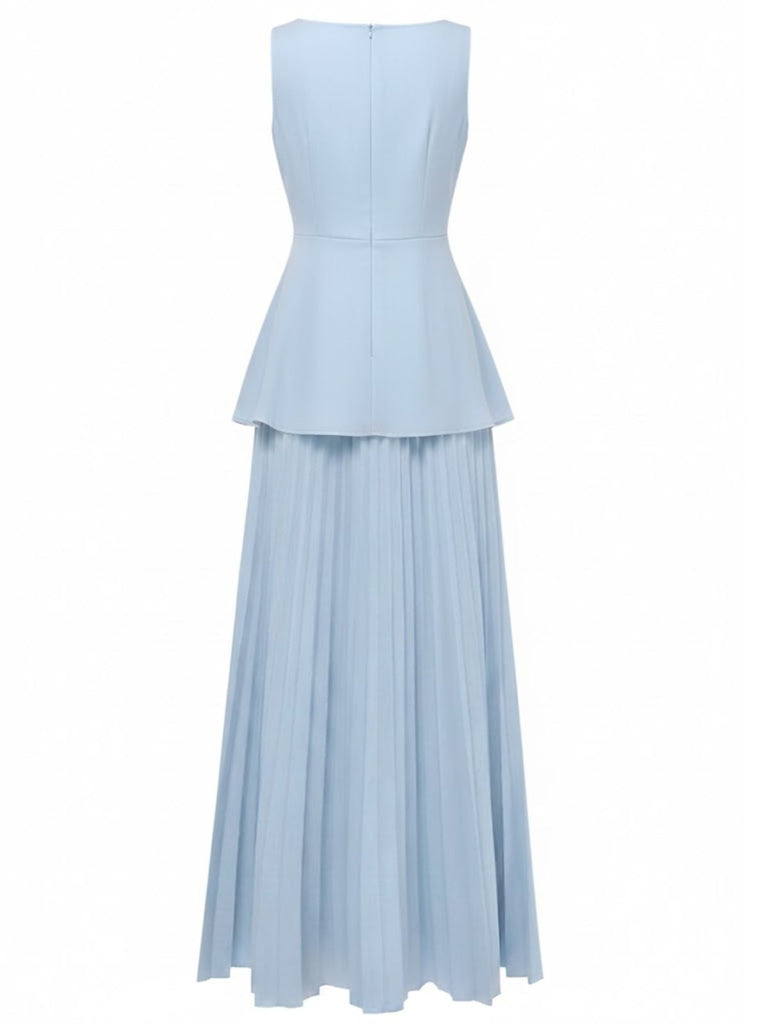 2PCS Ensemble Haut Tricoté et Jupe Maxi Plissée Années 1930