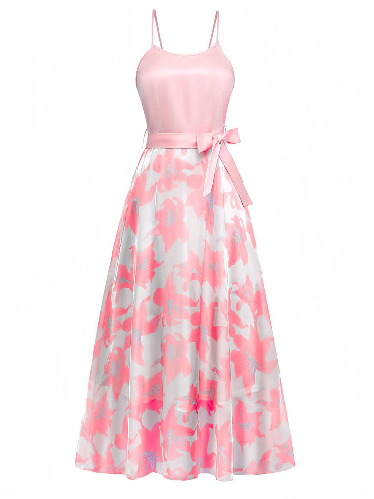 Robe organza fleur avec nœud à bretelles spaghetti années 1930