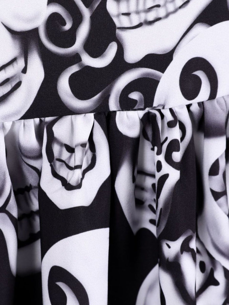 Robe trapèze à motif crâne Halloween années 1950