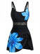 Maillot de bain maille bretelles col rond fleuri 1940s