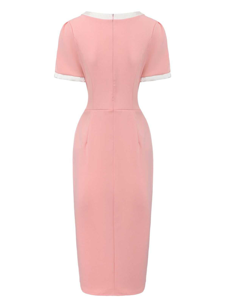 Robe moulante nœud et col rond colorblock années 60
