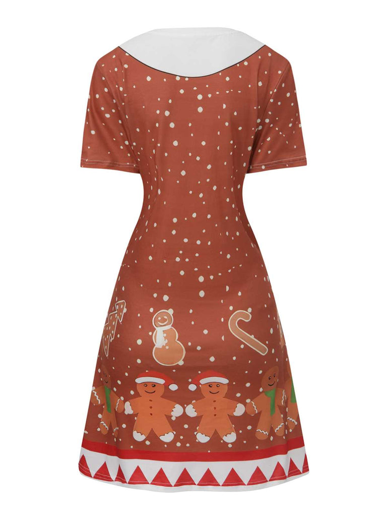 Robe trapèze de Noël motif bonhomme en pain d'épice années 1960