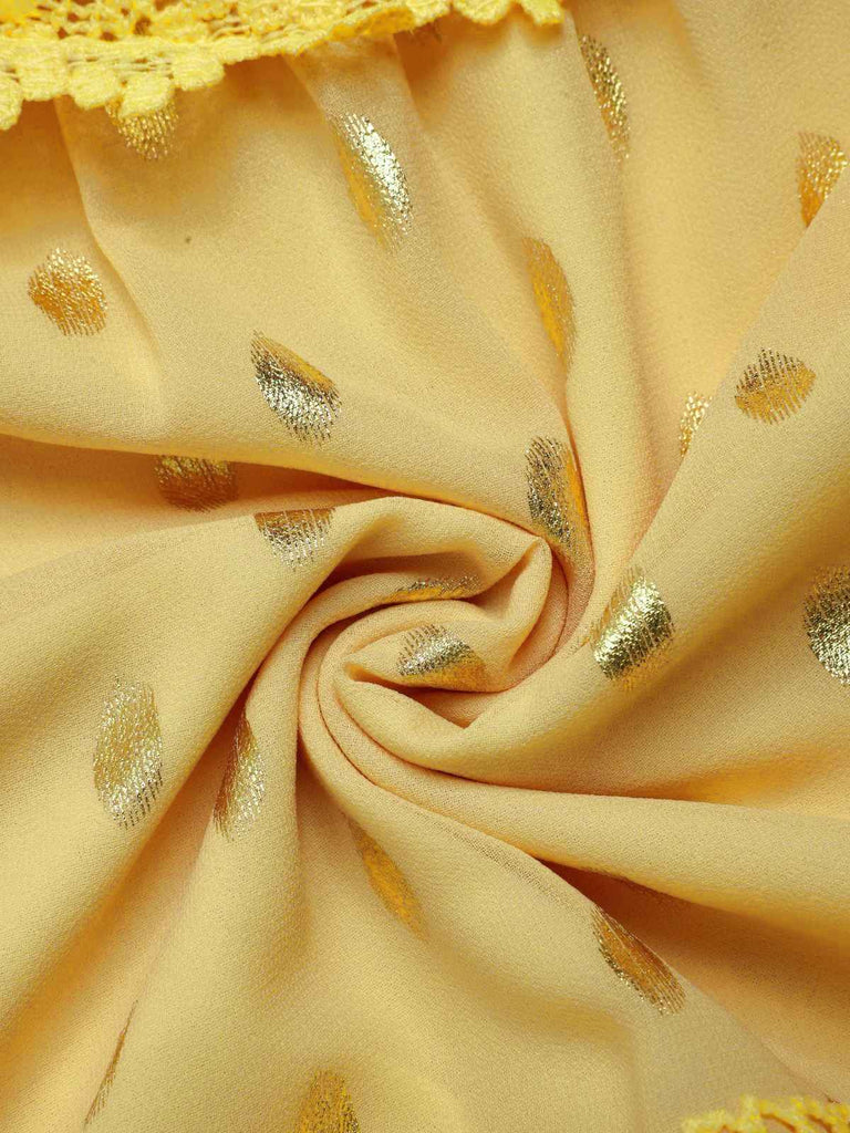 Robe jaune à pois et dentelle patchwork des années 1950