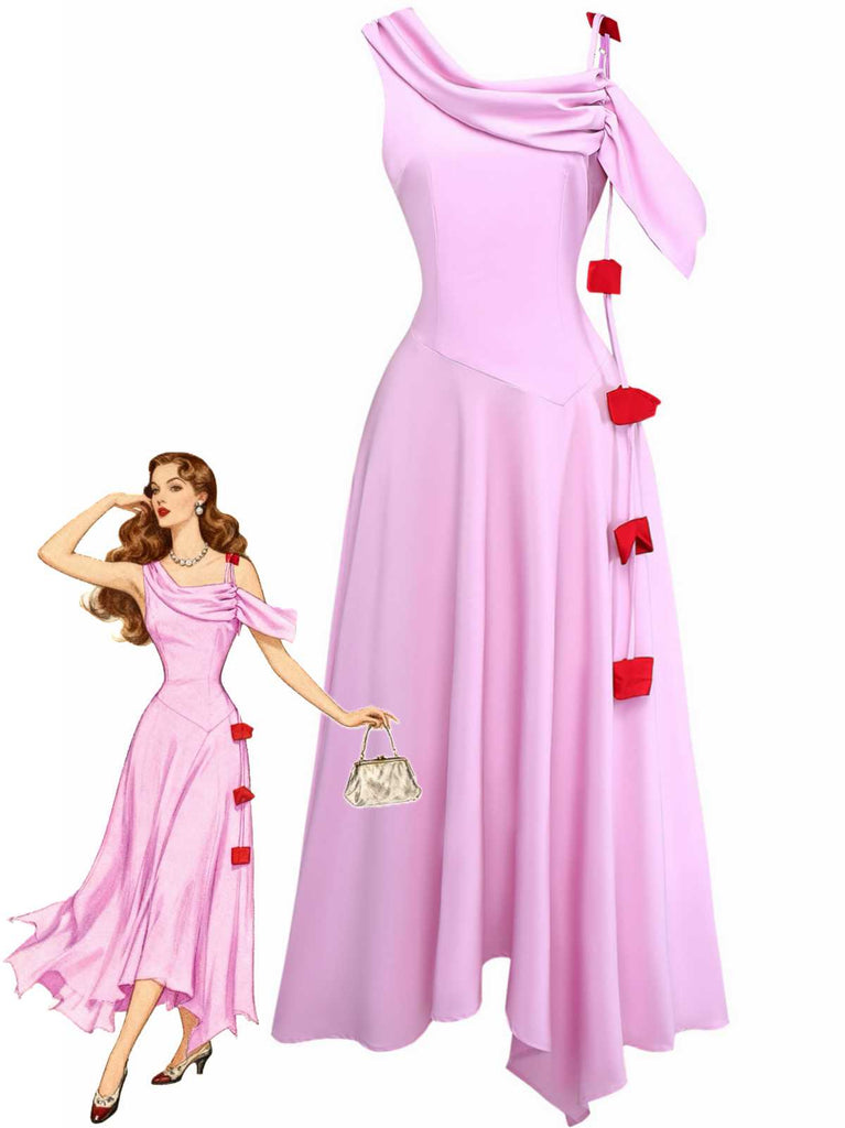 Robe midi asymétrique drapée à une épaule des années 1980