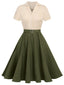 Robe boutonnée kaki verte style Blanche-Neige années 1950