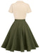 Robe boutonnée kaki verte style Blanche-Neige années 1950