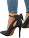 Chaussures Noires Daim Nœud Bride Cheville Bout Pointu Talon Haut