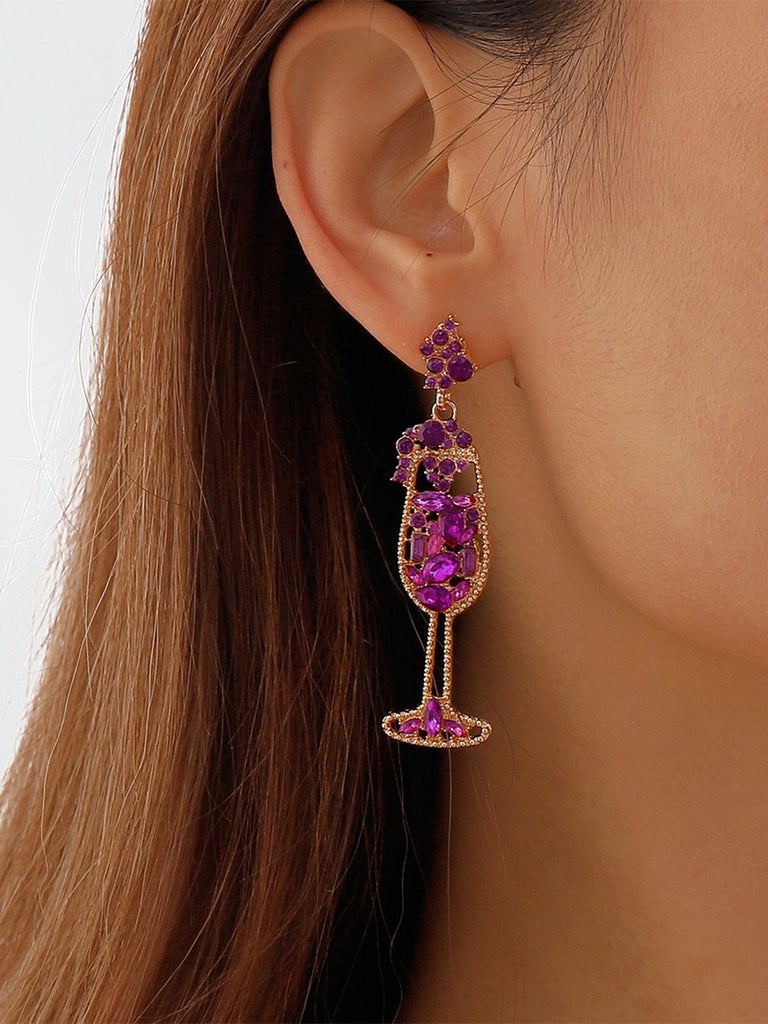Boucles d'oreilles en forme de verre à champagne perles et pierres précieuses