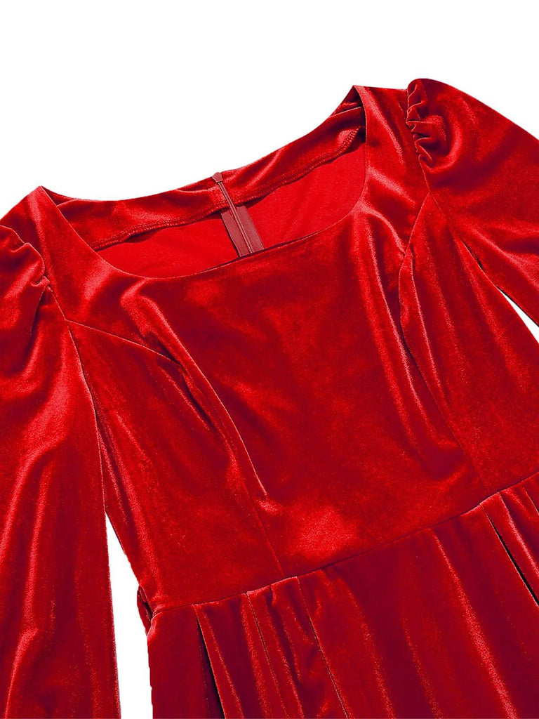 Robe de Noël en velours col carré manches longues des années 1950