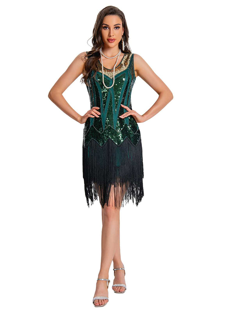 Robe Charleston à paillettes avec ourlet à franges années 1920