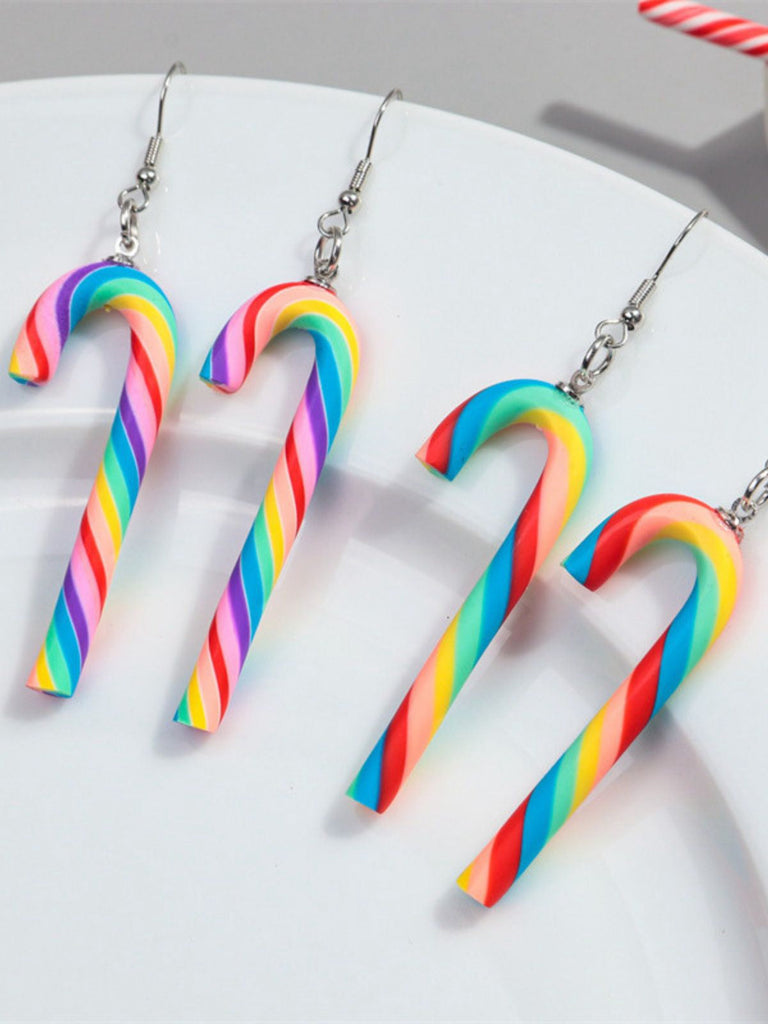 Boucles d'oreilles de Noël couleur bonbon en forme de canne arc-en-ciel