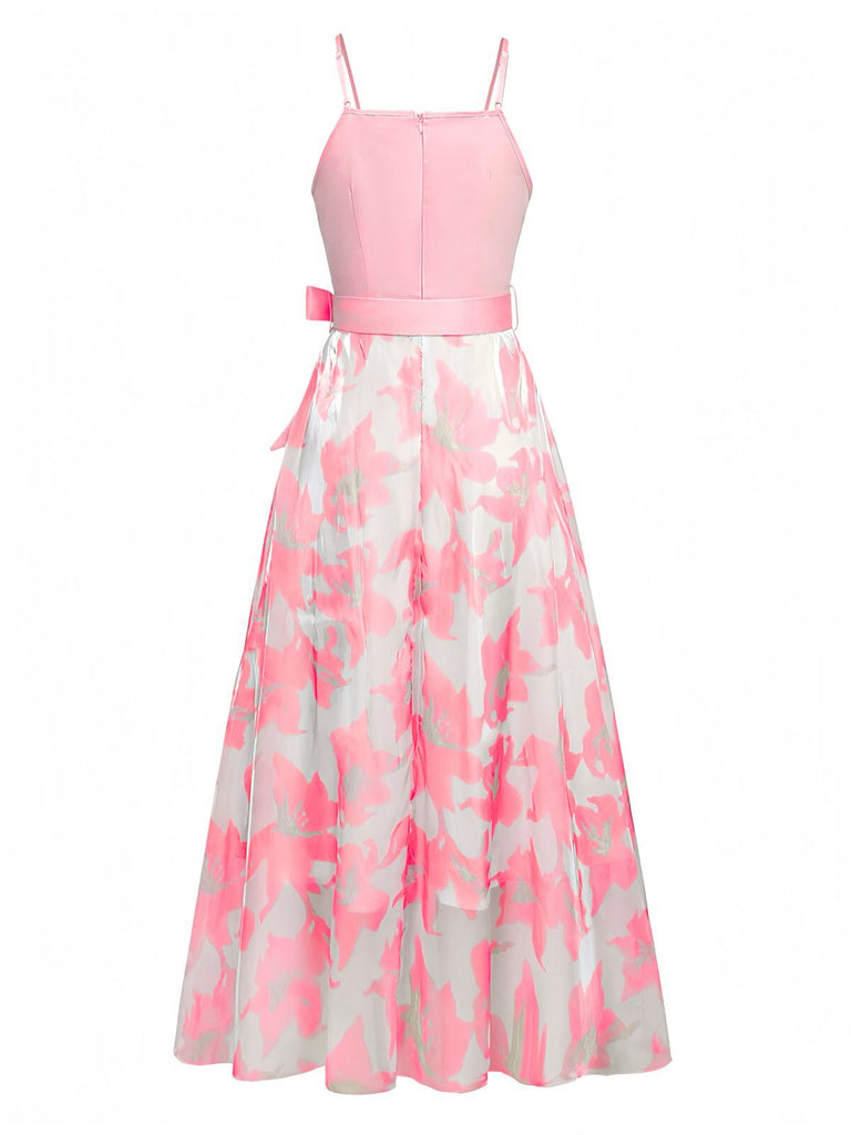 Robe organza fleur avec nœud à bretelles spaghetti années 1930
