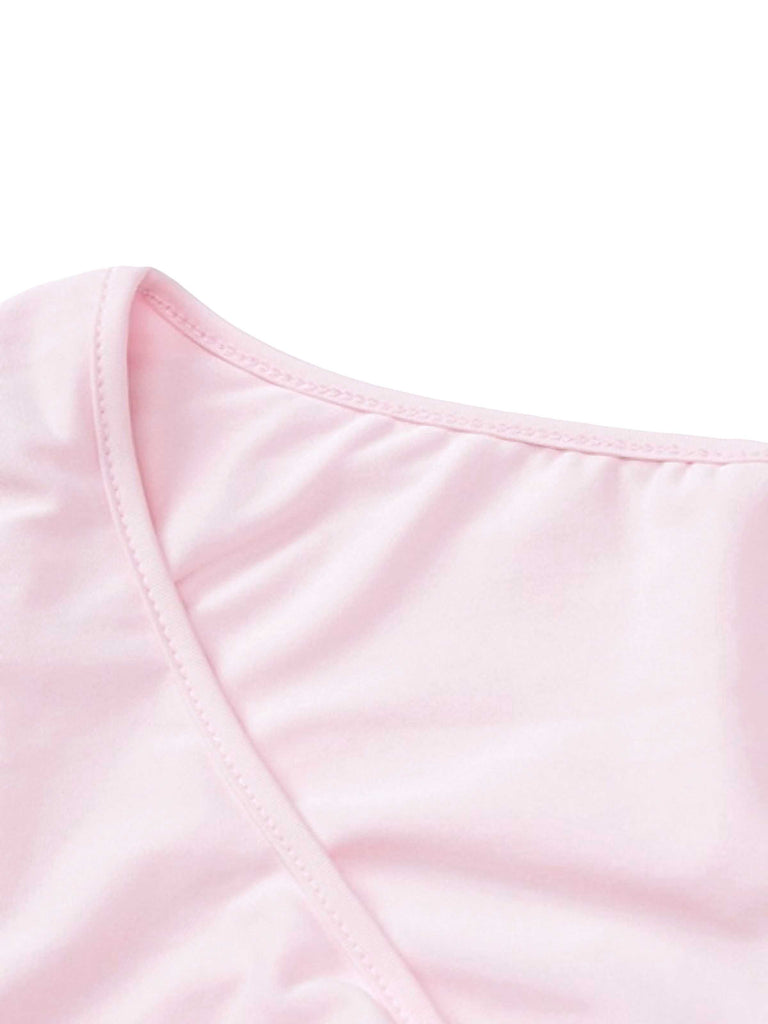 Robe rose col en V et manches évasées volants années 60
