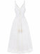 Robe longue bohème blanche en dentelle à col en V années 1970