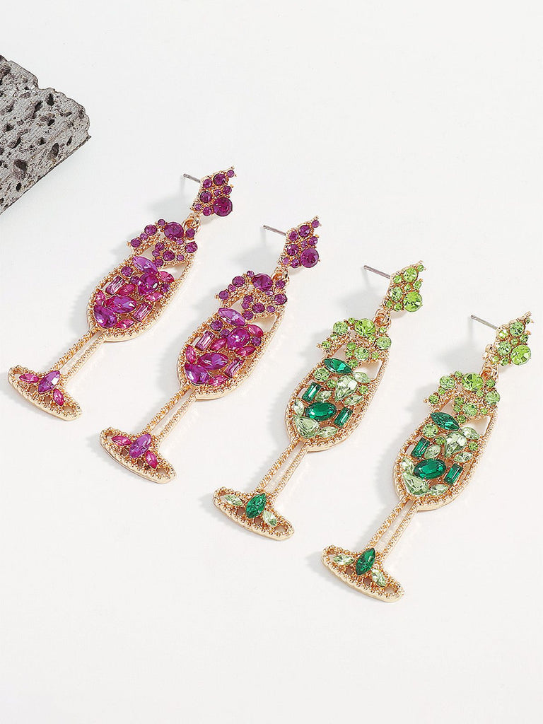 Boucles d'oreilles en forme de verre à champagne perles et pierres précieuses