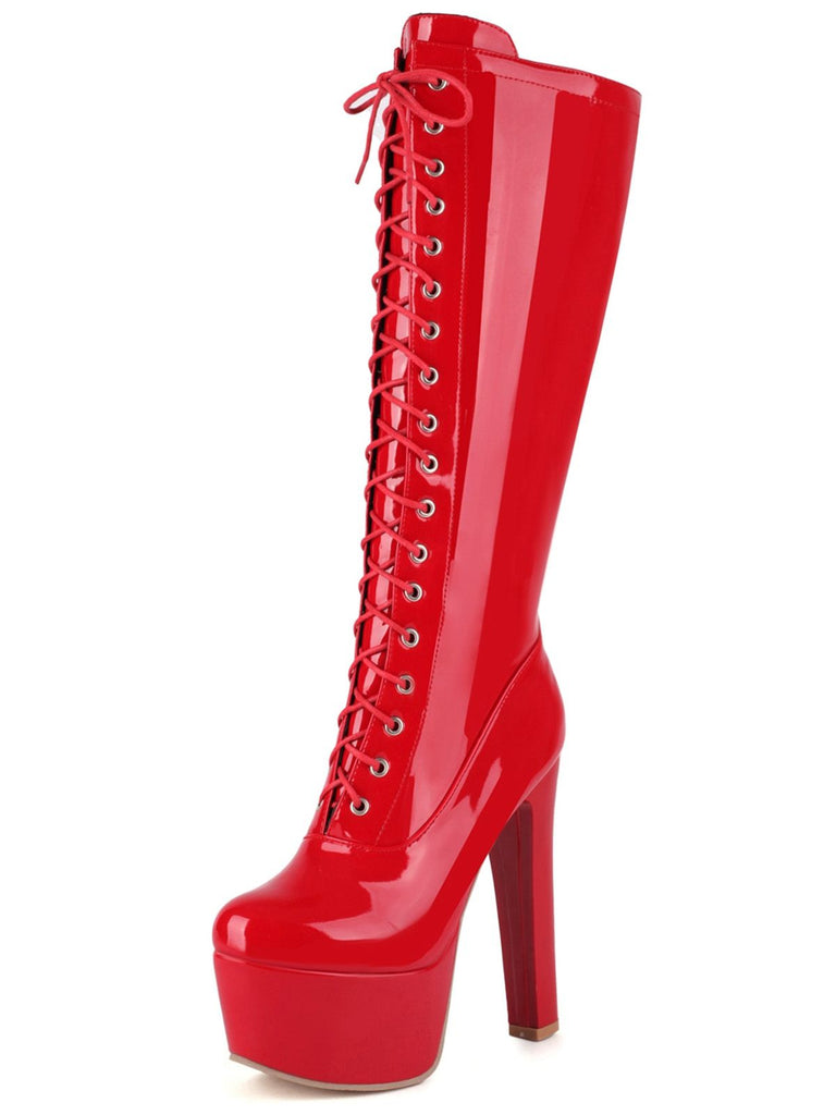 Bottes à talons aiguilles en cuir verni