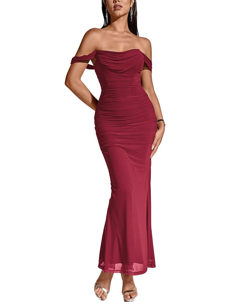 Robe Maxi Bodycon Uni Épaule Dénudée Année 1930