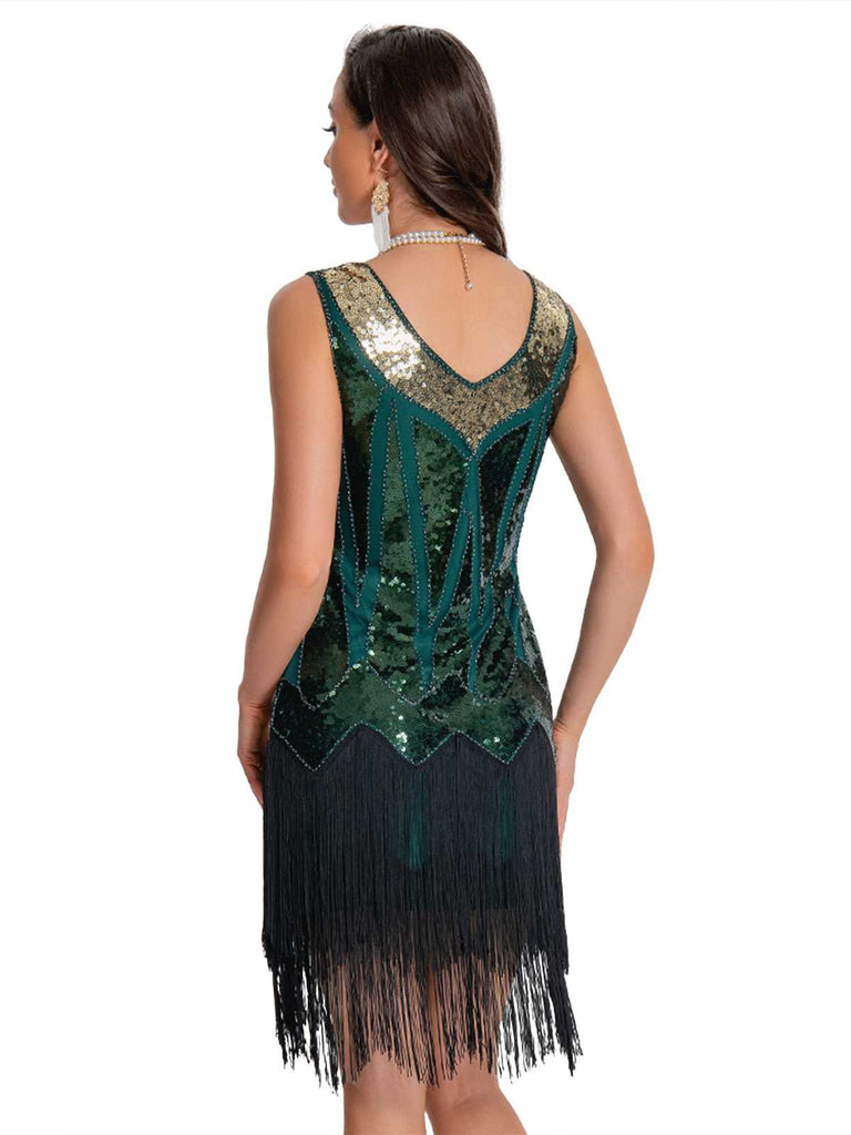Robe Charleston à paillettes avec ourlet à franges années 1920