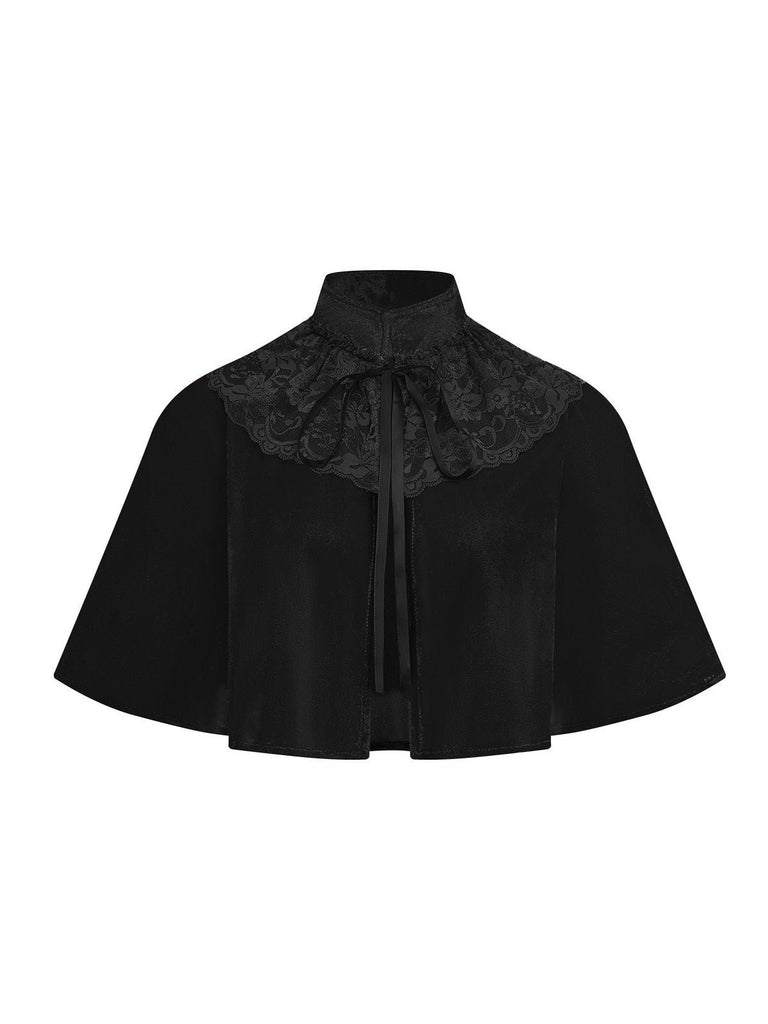 Cape patchwork en velours et dentelle unie des années 1950