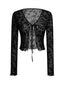 Cardigan transparent à lacets et imprimé botanique des années 1980