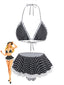 Ensemble Bikini Noir à Pois Dentelle Halter Années 1960