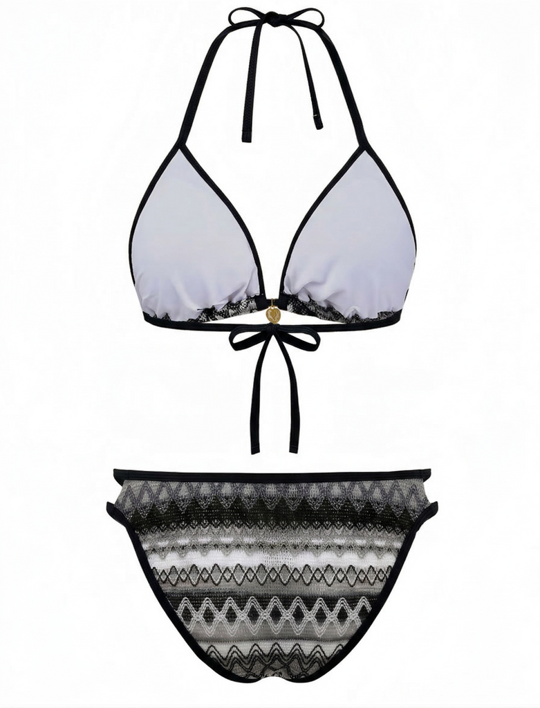 Bohème Géométrique Tricot Halter Ensemble Bikini Années 1970 9